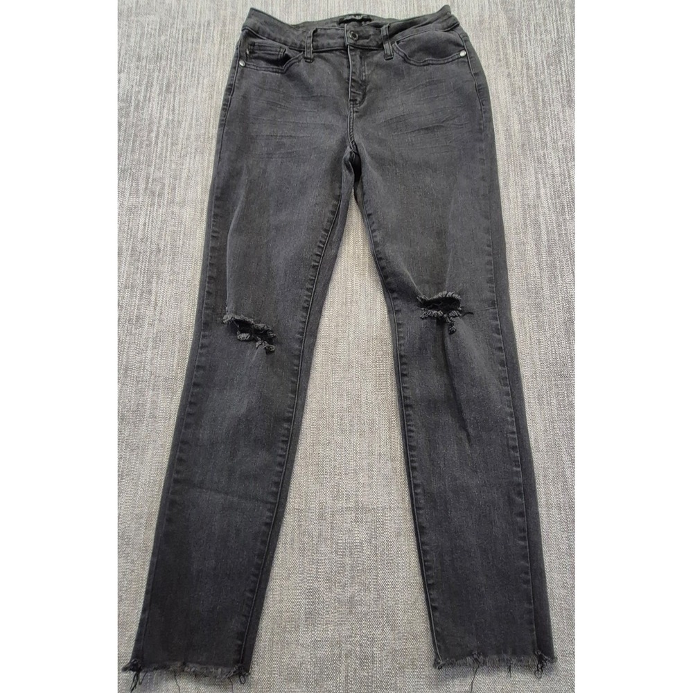 Judy Blue Slim Fit women's black distressed denim jeans 5/27 frayed hem stretch